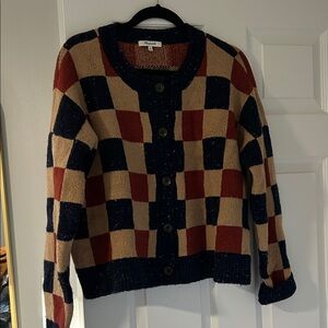 madewell Plaid Cardigan - burnt orange, Blue, Tan